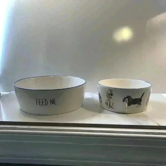 2‎ dog bowls L/M Ceramic dog Bowl Labrador Feed Me plus cat dish eat sleep New - Picture 7 of 9